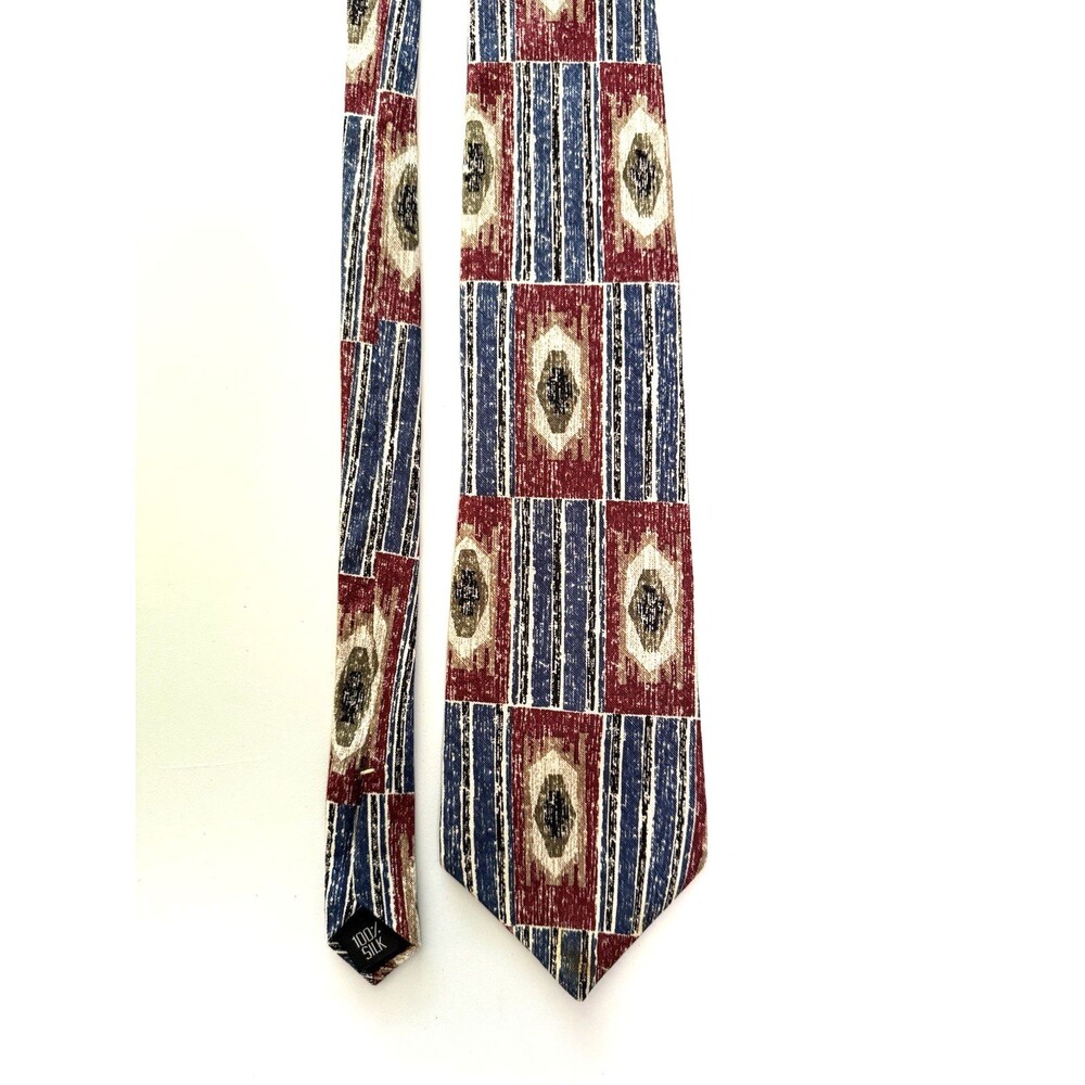 Vintage Je Suis 100% Silk Neck Tie 4" x 57.5" Southwestern Tribal Geometric